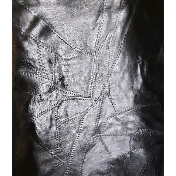 VINTAGE 90s Genuine Leather Patchwork Black Pencil Skirt High Waisted Sz 12 XLNT - Picture 3 of 5